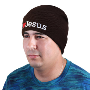 I Love Jesus Beanie Hat - Brown