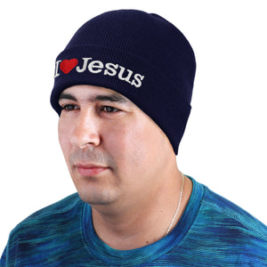 I Love Jesus Beanie Hat - Navy