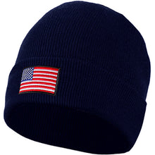 Load image into Gallery viewer, American Flag Embroidered Beanie Hat - Navy