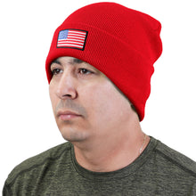 Load image into Gallery viewer, American Flag Embroidered Beanie Hat - Red