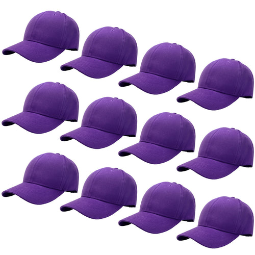 12-Pack Baseball Dad Cap Velcro Strap Adjustable Size - Purple