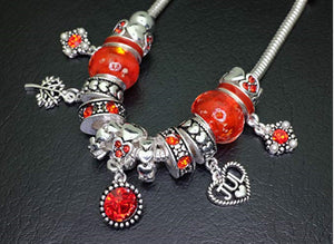 Birthstone Bracelet Multi-Color Charm Beads Silvertone