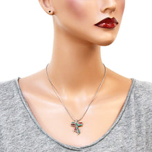 Load image into Gallery viewer, Green Red &amp; White Ribbon Pendant Necklace