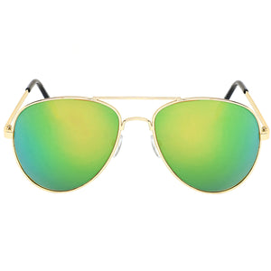 Aviator Sunglasses Classic - Non-Polarized - Gold Frame - Green/Lime Mirror