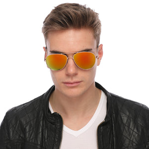 Aviator Sunglasses Classic - Non-Polarized - Gold Frame - Orange/Yellow Mirror