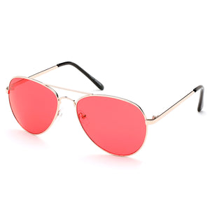 Aviator Sunglasses Classic - Non-Polarized - Gold Frame - Red
