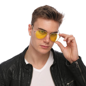 Aviator Sunglasses Classic - Non-Polarized - Gold Frame - Yellow