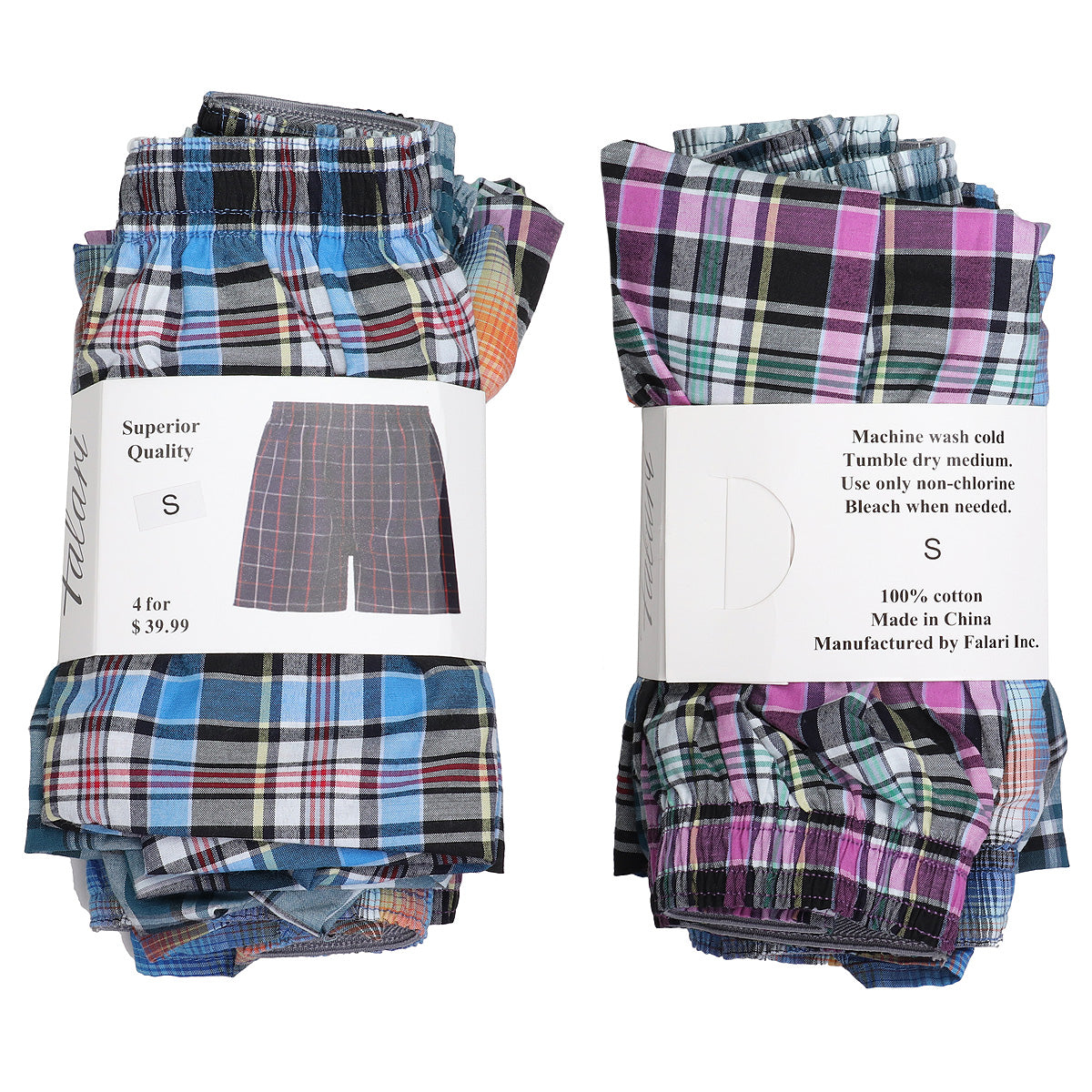 Falari 4-Pack Men's Boxer Underwear 100% Cotton Premium Quality (S 28-30,  Group 3) 