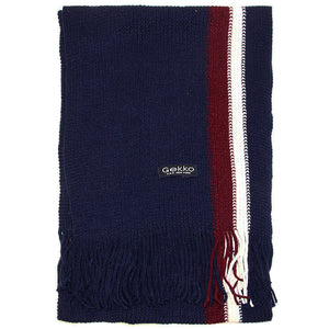 Men Striped Knitted Winter Scarf - Navy