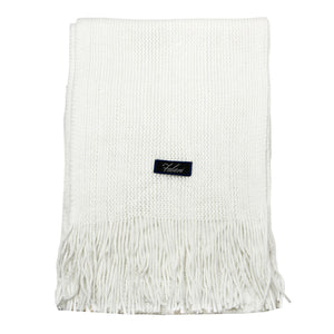 Men Solid Knitted Winter Scarf - White