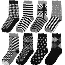 Load image into Gallery viewer, Falari Men 8 Pairs Black Grey White Novelty Crazy Combed Casual Dress Socks