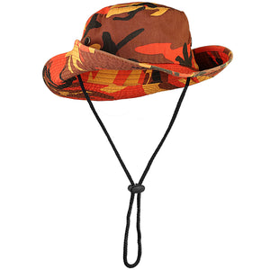 Wide Brim Boonie Hat - Orange Camouflage