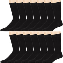Load image into Gallery viewer, 12-Pack Solid Plain Black Crew Men Dress Socks Size 10-13