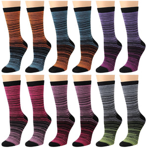 12-Pack Women's Crew Socks - Universal Striped