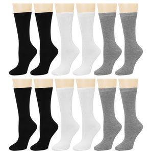 12-Pack Women's Crew Socks Black Grey White