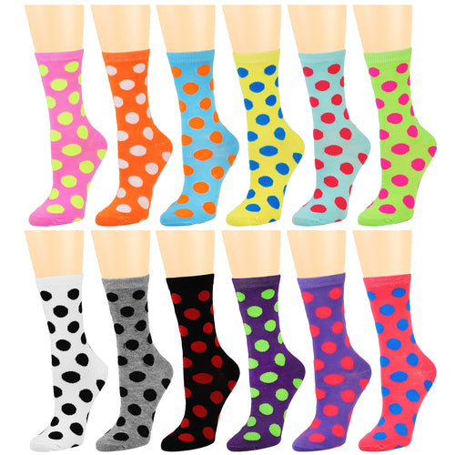 12-Pack Women's Crew Socks Polka Dots
