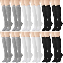 Load image into Gallery viewer, 12 Pairs Women Knee High Over the Calf Socks - Black Gray White