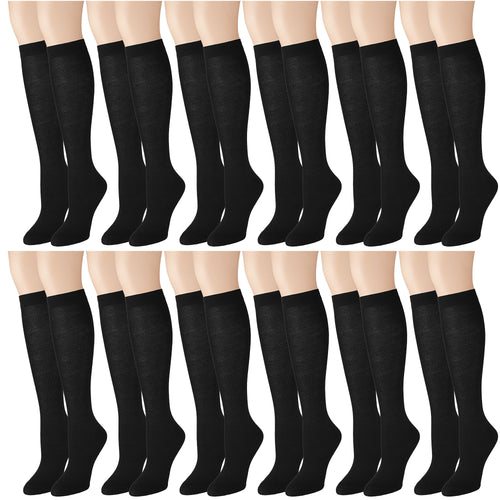 12 Pairs Women Knee High Over the Calf Socks - Black