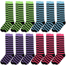 Load image into Gallery viewer, 12 Pairs Women Knee High Over the Calf Socks - Black Stripes