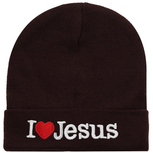 I Love Jesus Beanie Hat - Brown