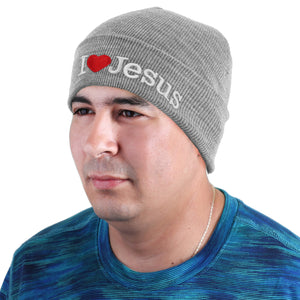I Love Jesus Beanie Hat - Gray