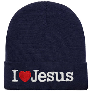 I Love Jesus Beanie Hat - Navy