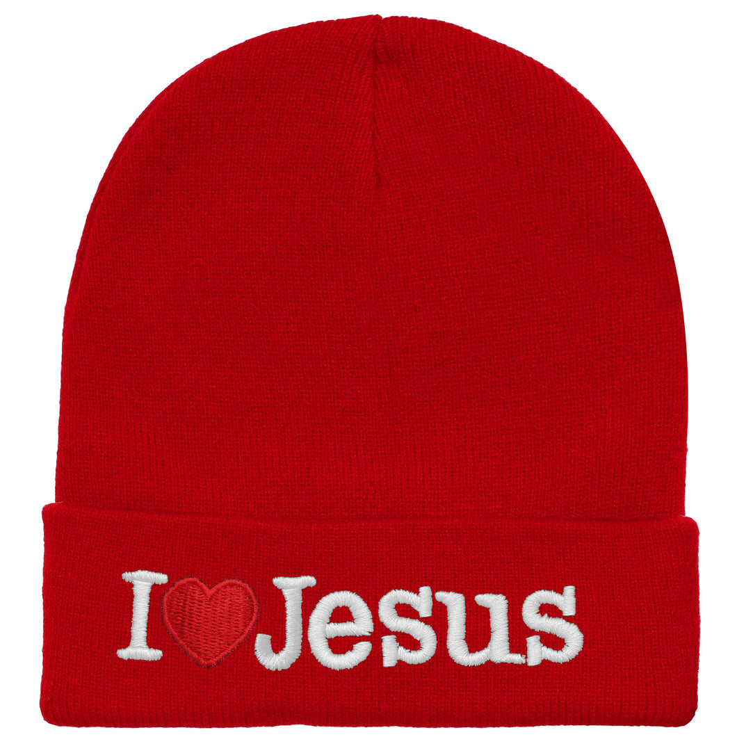 I Love Jesus Beanie Hat - Red