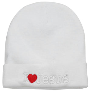 I Love Jesus Beanie Hat - White
