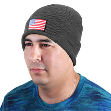 Load image into Gallery viewer, American Flag Embroidered Beanie Hat - Dark Gray