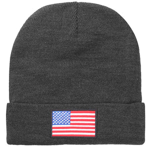 American Flag Embroidered Beanie Hat - Dark Gray