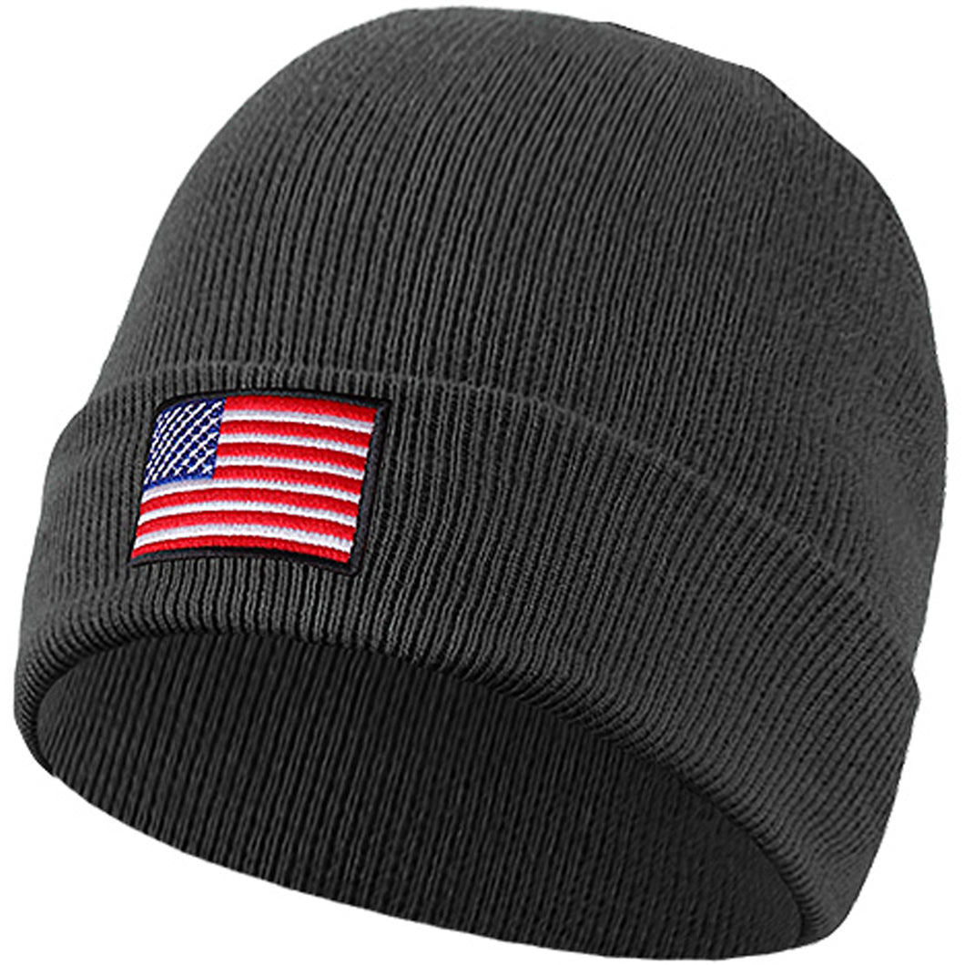 American Flag Embroidered Beanie Hat - Dark Gray