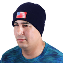 Load image into Gallery viewer, American Flag Embroidered Beanie Hat - Navy