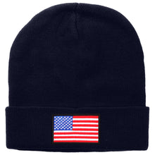 Load image into Gallery viewer, American Flag Embroidered Beanie Hat - Navy