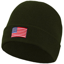 Load image into Gallery viewer, American Flag Embroidered Beanie Hat - Olive