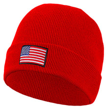 Load image into Gallery viewer, American Flag Embroidered Beanie Hat - Red