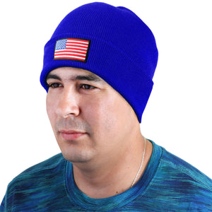 American Flag Embroidered Beanie Hat - Royal