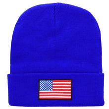 Load image into Gallery viewer, American Flag Embroidered Beanie Hat - Royal