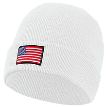 Load image into Gallery viewer, American Flag Embroidered Beanie Hat - White