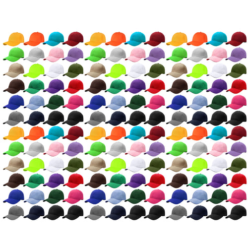 144-Pack Baseball Dad Cap Velcro Strap Adjustable Size - Assorted