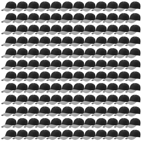 144-Pack Baseball Dad Cap Velcro Strap Adjustable Size - Black/Gray