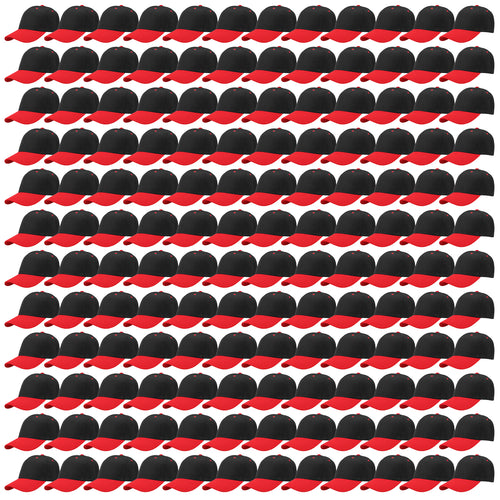 144-Pack Baseball Dad Cap Velcro Strap Adjustable Size - Black/Red