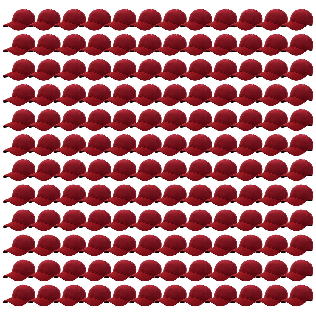 144-Pack Baseball Dad Cap Velcro Strap Adjustable Size - Burgundy