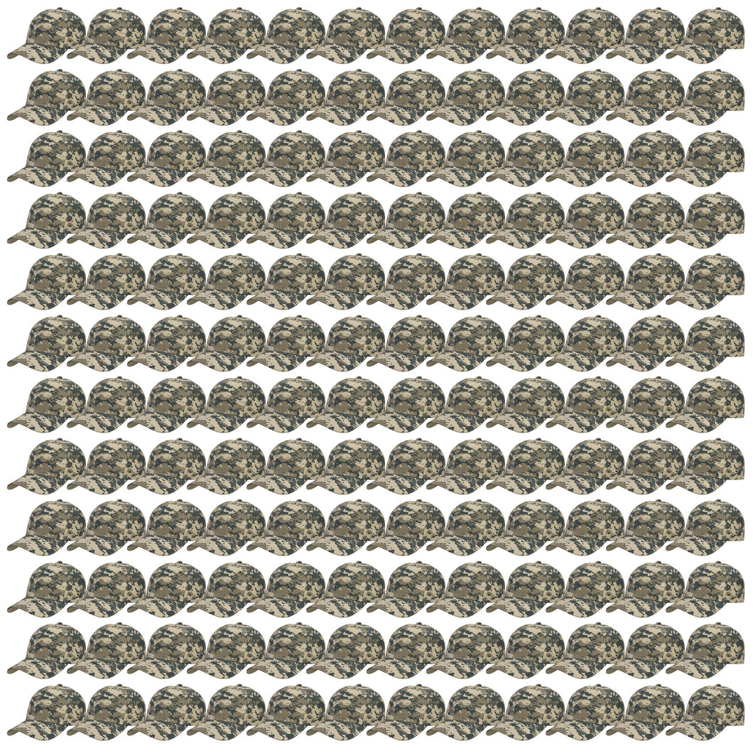 144-Pack Baseball Dad Cap Velcro Strap Adjustable Size - Digital Camo