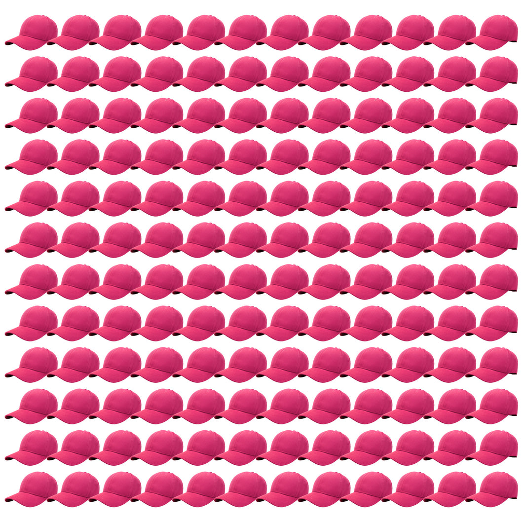 144-Pack Baseball Dad Cap Velcro Strap Adjustable Size - Hot Pink