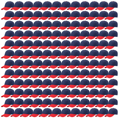 144-Pack Baseball Dad Cap Velcro Strap Adjustable Size - Navy/Red
