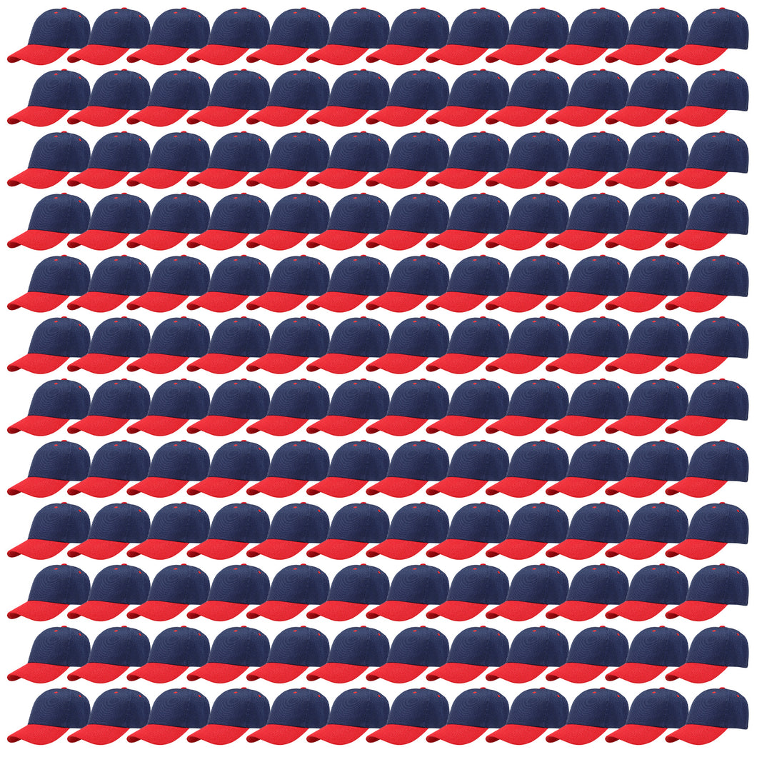 144-Pack Baseball Dad Cap Velcro Strap Adjustable Size - Navy/Red