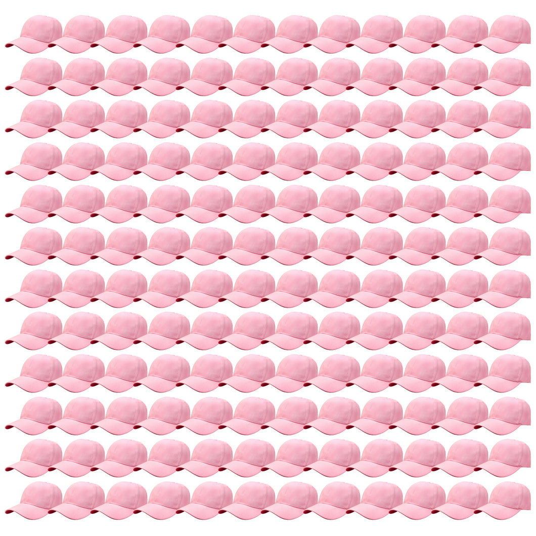 144-Pack Baseball Dad Cap Velcro Strap Adjustable Size - Pink