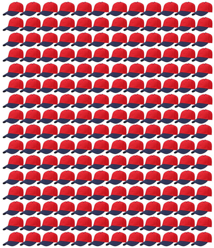 144-Pack Baseball Dad Cap Velcro Strap Adjustable Size - Red/Navy