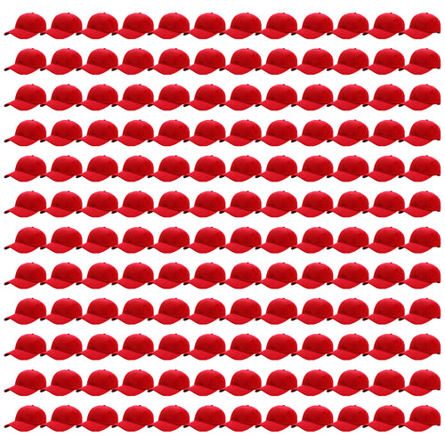 144-Pack Baseball Dad Cap Velcro Strap Adjustable Size - Red