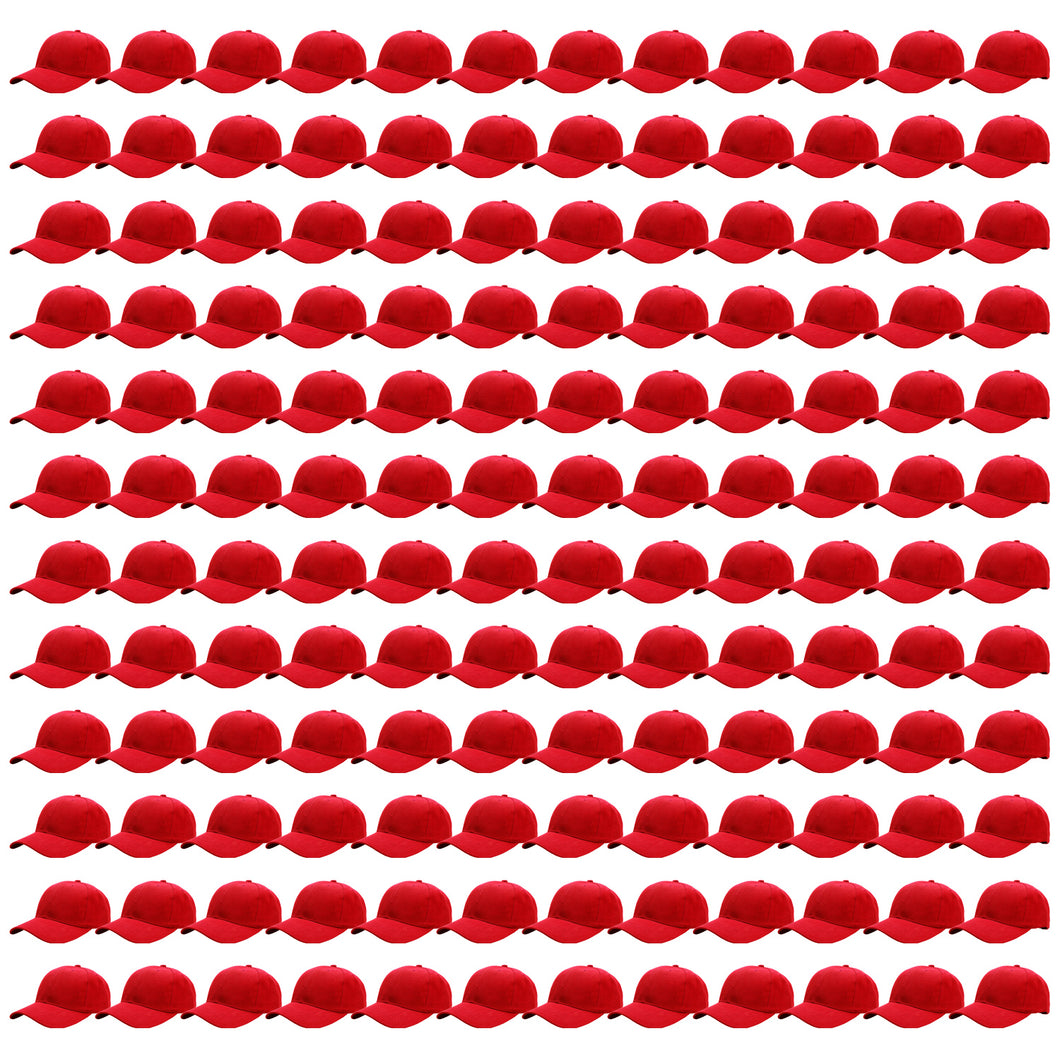 144-Pack Baseball Dad Cap Velcro Strap Adjustable Size - Red